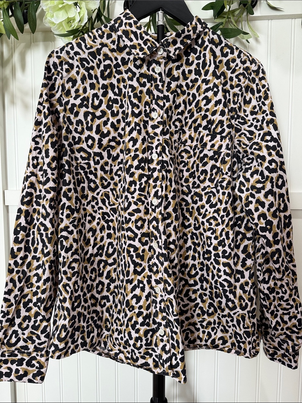 #363 J. CREW Cheetah Print Button-Down Shirt in Beige, Black and Tan 100% Cotton